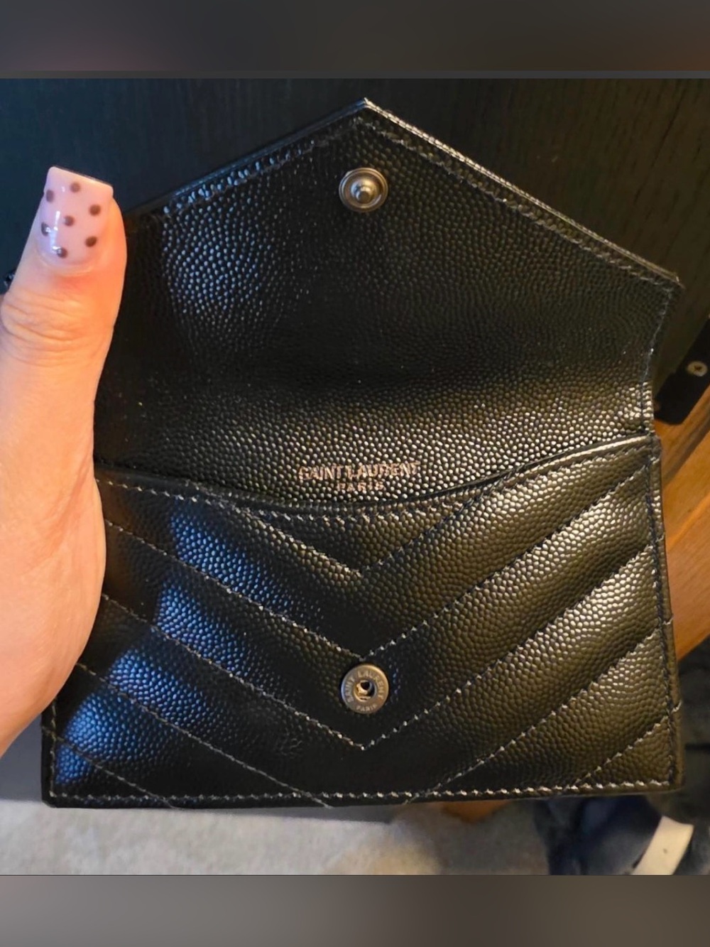 Yves Saint Laurent Black Quilted Envelope Wallet with YSL Logo - Picture 2 of 5